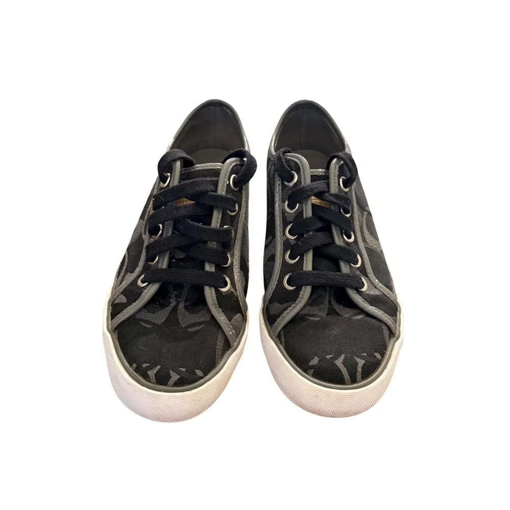 Coach Signature‎ C Monogram Low Top Sneakers Black Grey Canvas Women Size 5 logo